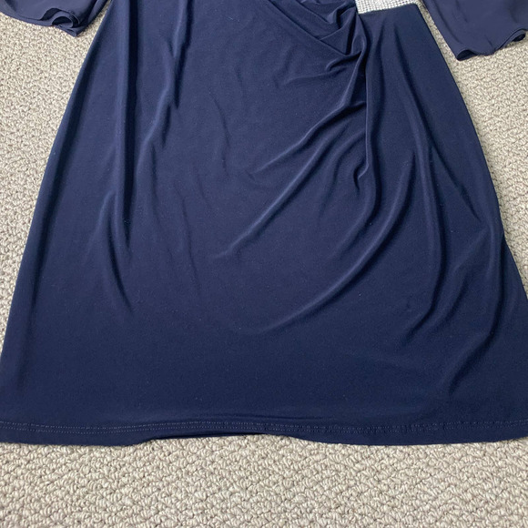 Joseph Ribkoff Womens Dress 10 Blue Sheath Butterfly Sleeves Ruched Rhinestones - Picture 4 of 14